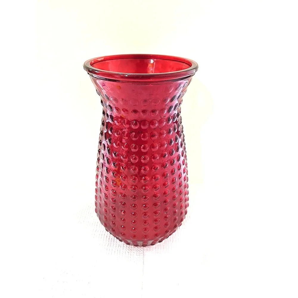 Vintage Red Hobnail Art Glass XL Dimpled Dot Pattern Mid-Century Decor